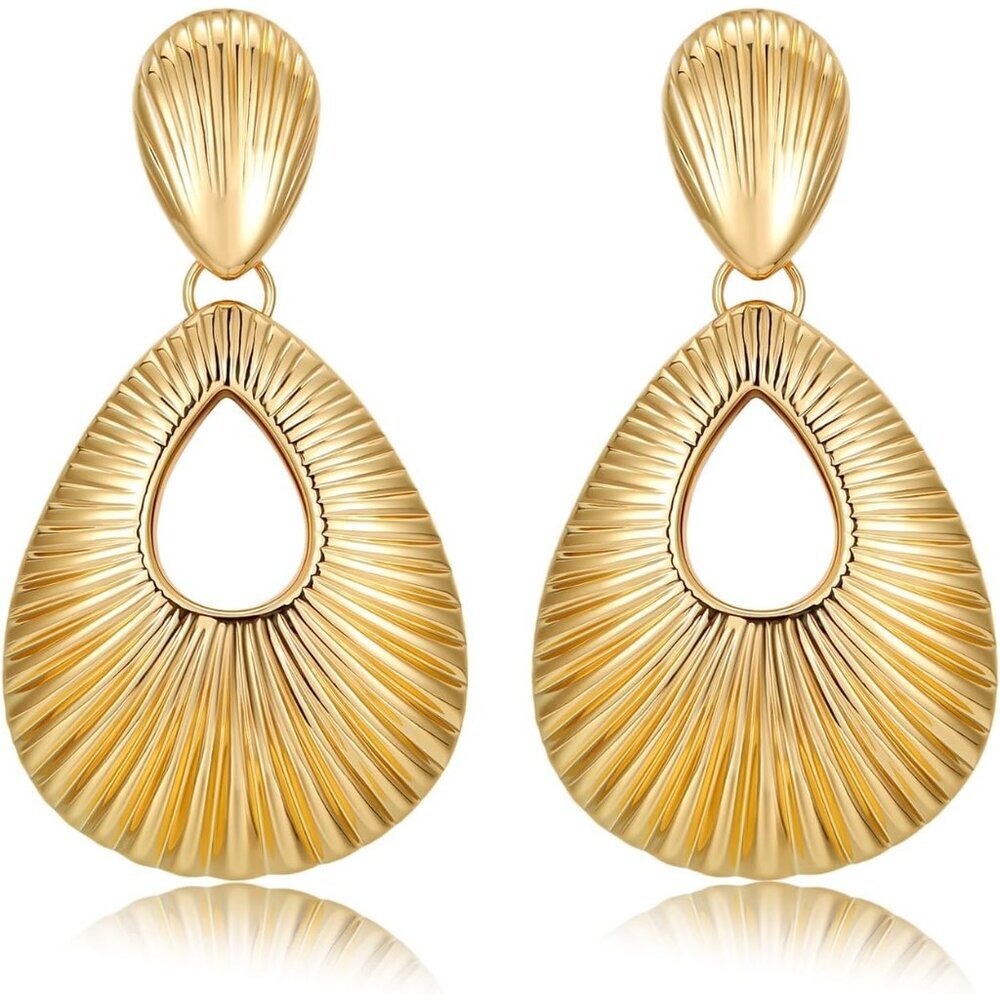 Women's Gold Crystal Cute Teardrop Dangle Stud Gold Plated Lightweight Earrings